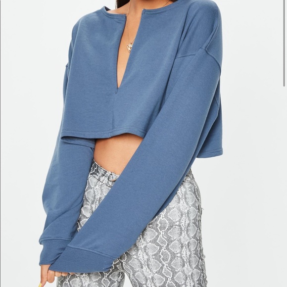 Missguided Sweaters - Slate Grey Inserted Zip Front Crop Sweater